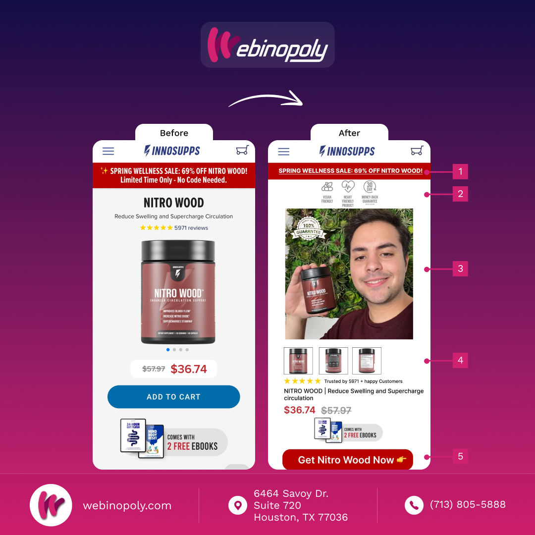 Farhatmoe's tweet photo. 📈 Using hello bars for seasonal promotions can boost campaign sales by 20–40%.

Small banners. Big impact.

Tips To Increase Sales
• Showcase UGC
• Bundle & save offers
• Sticky “Add to Cart” button

Quick CRO Audit Checklist
1️⃣ Announcement bar with seasonal offers
2️⃣ UVPs displayed with clear icons
3️⃣ Product-focused banner
4️⃣ Carousel image thumbnails for smoother browsing
5️⃣ Bigger, bolder CTA button

Seasonal urgency + visibility = more sales.

Found this interesting? Let’s discuss in the comments. 👇
Looking to optimize a Shopify brand for higher conversions and better customer experience?
Learn more here
#CRO #ecommerce #Shopify #ConversionOptimization #PDP #webinopoly