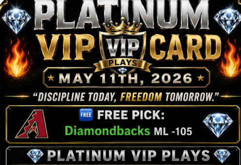 BullMarciano's tweet photo. 💎🔥 PLATINUM VIP CARD – MAY 11TH, 2026 🔥💎 

“Discipline today. Freedom tomorrow.” 💰

━━━━━━━━━━━━━━

🆓 FREE PICK:

Diamondbacks ML -105 

━━━━━━━━━━━━━━

💎 PLATINUM VIP PLAYS 💎

🏀 NBA 🏀

3U:  
  
—————————————
⚾️ MLB: ⚾️

⚾️ 4U –  
✨Sprinkle 1U –    

—————————————

😀 NHL : 😀

 5U –   
✨ Sprinkle (.5U):   

 3U –  
✨Sprinkle (1U):   

━━━━━━━━━━━━━━
🚨 JOIN PLATINUM VIP 🚨

✅ Daily VIP Plays
✅ Whale Plays
✅ Sprinkles + Value Spots
✅ Full Card Access

JOIN FREE 👉 https://t.co/F2eM49VFeg

💎 300% BONUS 👉 https://t.co/4KameFbAOs

━━━━━━━━━━━━━━