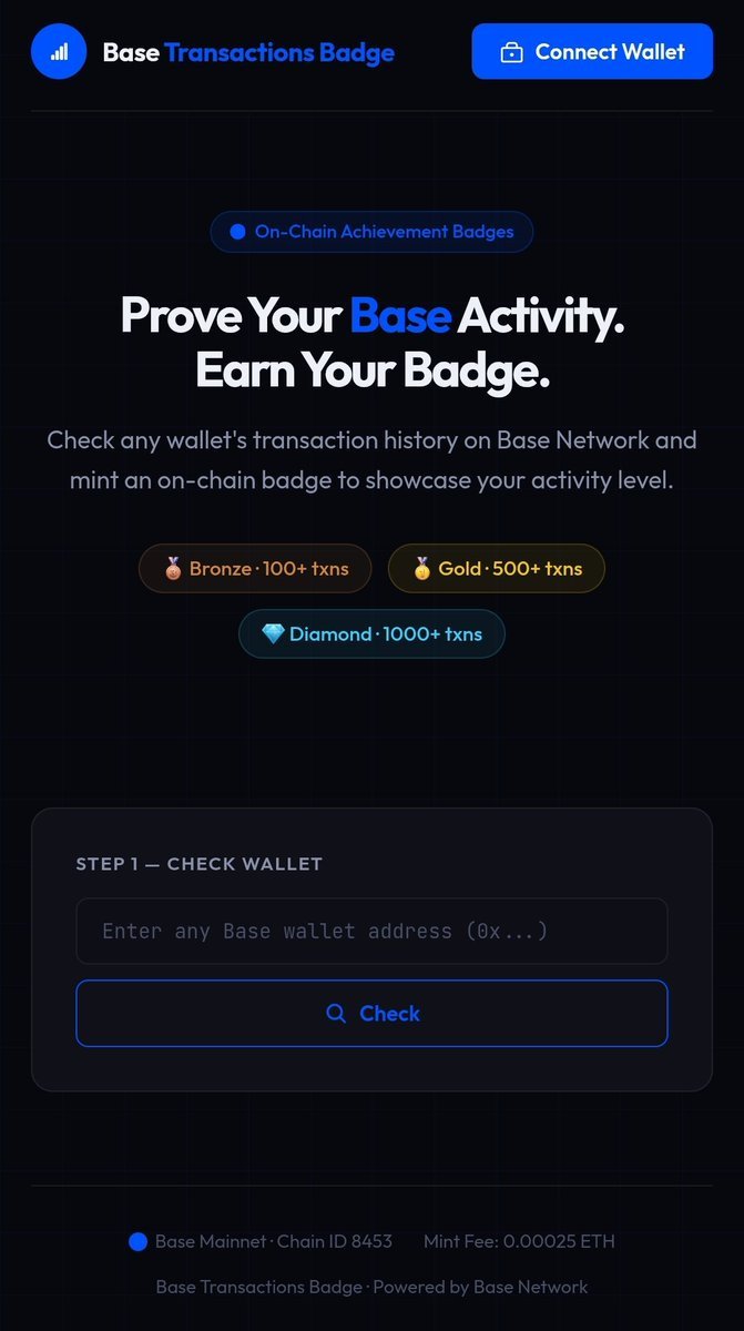NayanShari2's tweet photo. Check any wallet's transaction history on Base Network and mint an onchain badge to showcase your activity level.

Mint Interaction Badge: https://t.co/viuS6T44ou

• Check Base Network Wallet
• Connect Wallet
• Check Eligibility Tiers
• Mint Highest Rank Badge
• Done https://t.co/VNV4byyud0