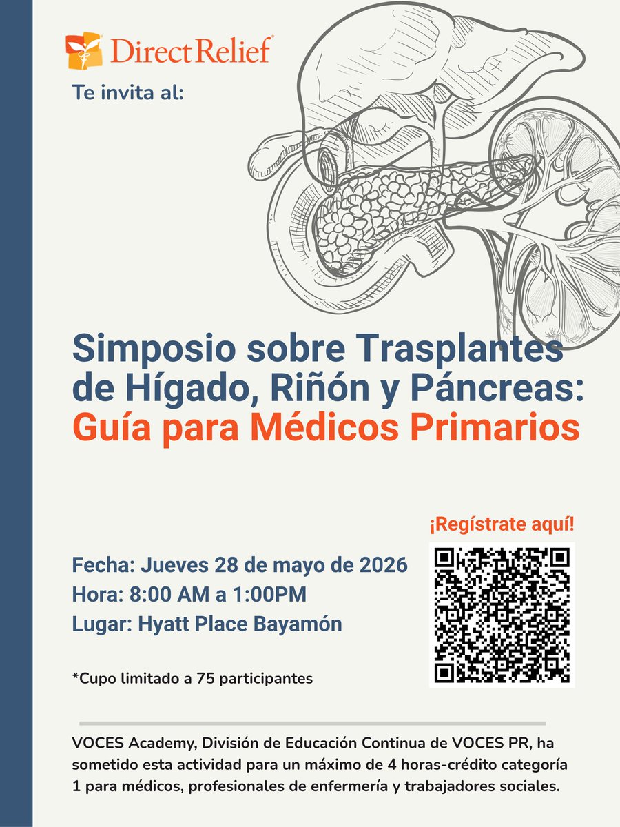 reportemedico's tweet photo. Direct Relief convoca a médicos primarios y enfermeros a simposio gratuito sobre trasplantes de hígado, riñón y páncreas
El evento ofrece hasta 4 horas-crédito de educación continua  https://t.co/WWAy7dXlRk https://t.co/1iReaL2ghy
