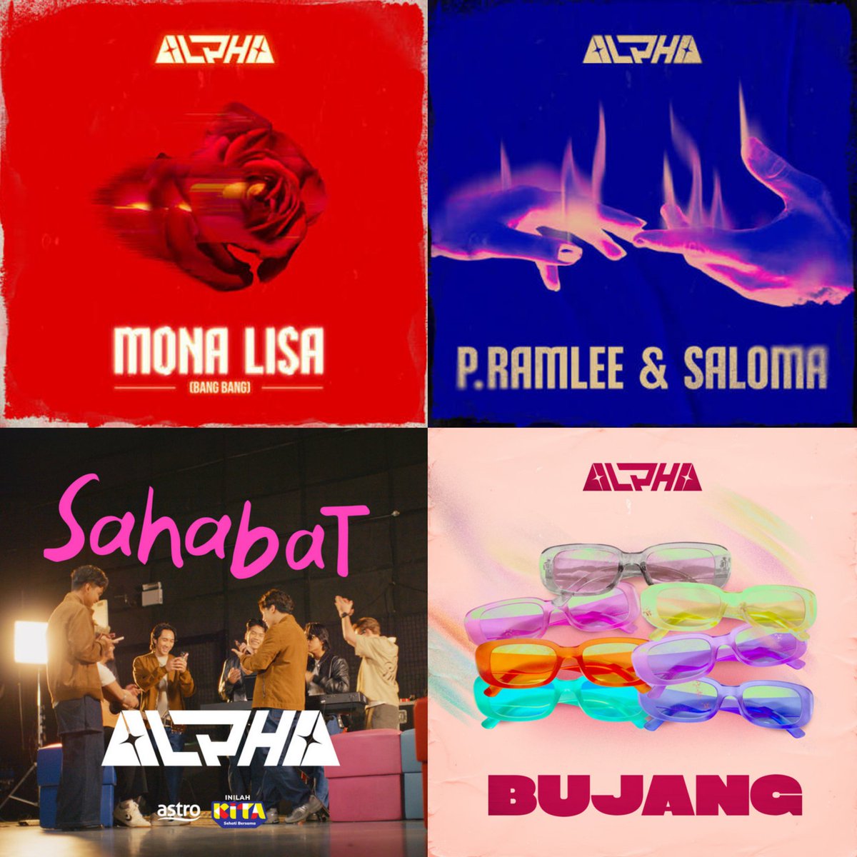 alphacravee's tweet photo. All of ALPHA's official releases ;

• Mona Lisa (Bang Bang) ─ debut single
• P Ramlee Saloma ─ single
• Sahabat ─ Independence Day special release
• Bujang (Hael Husaini remake) ─ single
• Rindu Raya ─  Raya release
• Raya Macam Raya (with Hael Husaini) ─ Raya release
• Tiada Pengganti ─ Special surprise release 
• Gelato ─ single (out 15th May 2026)