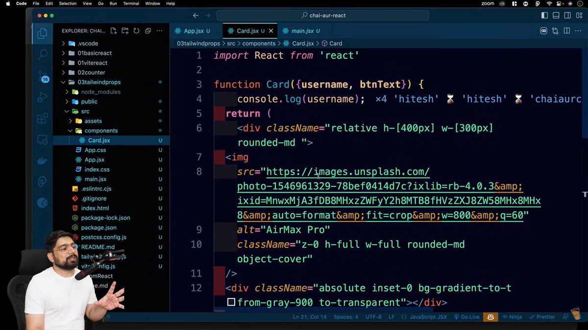Ashutosh10811's tweet photo. Day 7 ✅
What are the things we have learned from todays lecture:
How to setUp tailwind
How to use tailwind
What is props and how to use them
Why we need props
How to pass them and How to access them
Thank You
@Hiteshdotcom @ChaiCodeHQ @nirudhuuu
#chaicode #masterJI #chellenge https://t.co/AVNWAhPK9F