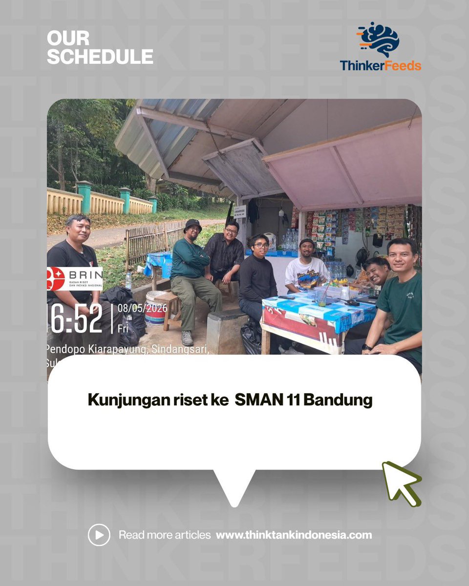 ThinktankIDN's tweet photo. Pada Jumat, 8 Mei 2026 pukul 09.00 s.d. 12.00 WIB, tim riset kolaborasi BRIN, Departemen Sosiologi Universitas Padjadjaran, dan https://t.co/h93cw4TWFr melaksanakan kegiatan wawancara bersama guru kesiswaan SMAN 11 Bandung https://t.co/QWpyBzanj7