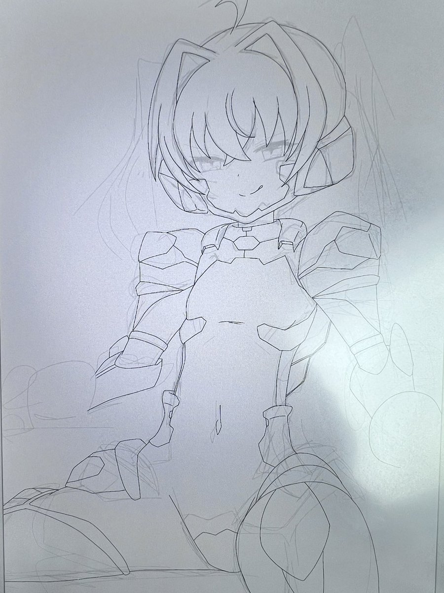 メスガキパイロットちゃん(そろそろ名前つけてあげたい)ちまちま線画にしてるー 
