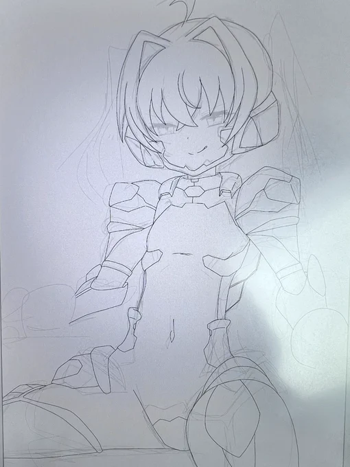 メスガキパイロットちゃん(そろそろ名前つけてあげたい)ちまちま線画にしてるー 