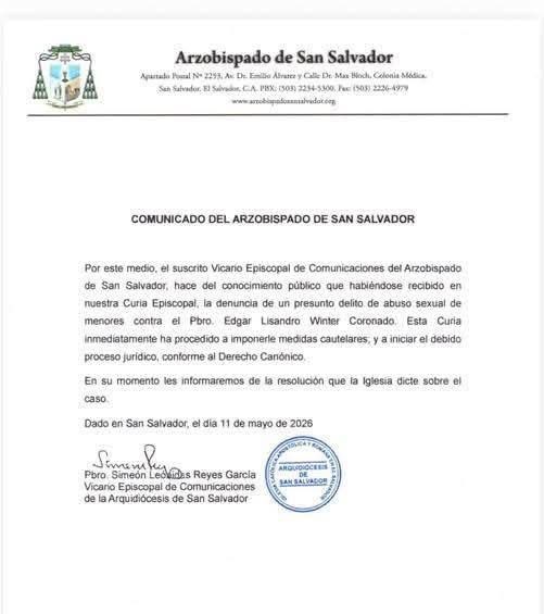 ITROriginal's tweet photo. 🚨⚖️ ARZOBISPADO DE SAN SALVADOR INVESTIGA A SACERDOTE DE SAN MARCOS POR ABUSO SEXUAL DE MENORES

📢 El Arzobispado de San Salvador confirmó que el sacerdote Edgar Winter, de la parroquia de San Marcos, está bajo investigación por presunto abuso sexual de menores.

⚠️ La institución eclesiástica informó oficialmente sobre el caso, lo que activa los protocolos internos de la Iglesia Católica ante denuncias de esta naturaleza.

🔍 Las autoridades competentes seguirán el proceso conforme a derecho, mientras el caso permanece bajo investigación formal.