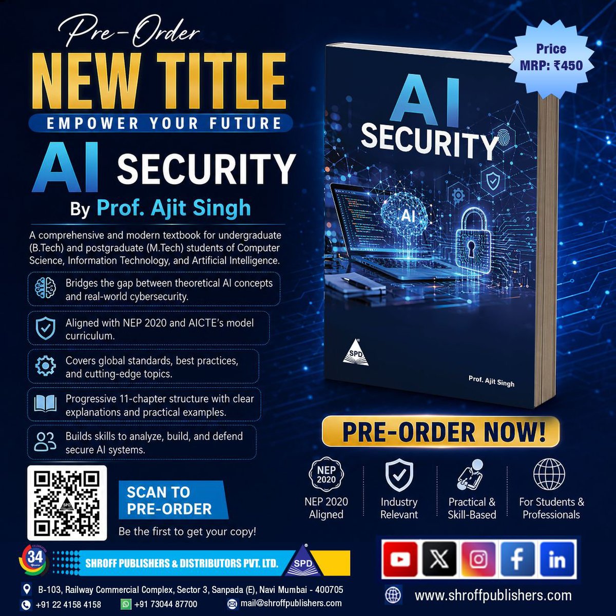 shroffpub's tweet photo. 🔐 Pre-Order AI SECURITY by Prof. Ajit Singh! 🤖📘
A modern textbook covering AI + cybersecurity fundamentals, NEP 2020 alignment, practical examples &amp; industry-relevant concepts for students &amp; professionals 🚀
📚 Order now:
https://t.co/yh6gKiMfwx
#AISecurity #CyberSecurity #AI https://t.co/lBK63BZw8p