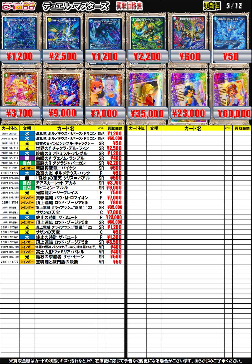 デュエマ 買取情報】 最新弾の買取価格を更新しました✨ 現在の価格は