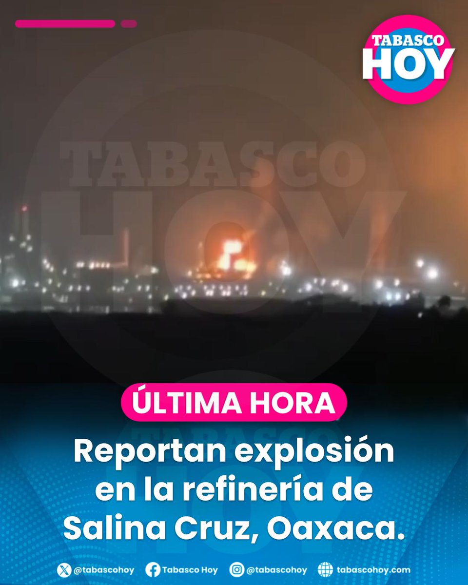 TabascoHOY's tweet photo. 🔴#ÚltimaHora | Se reporta una fuerte explosión seguida de un incendio en la refinería “Antonio Dovalí Jaime”, en Salina Cruz, Oaxaca, que dejó como saldo 6 personas heridas.

El Gobierno del Estado confirmó que el siniestro se originó en una torre de enfriamiento de la planta Hidros 2 dentro del complejo.
👉https://t.co/MaPADTvVVx