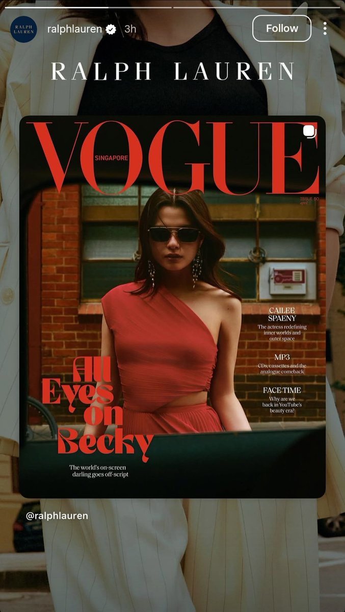 BECKYTRENDLAB's tweet photo. Last time, Ralph Lauren invited Becky to the Australian Open, placing her within the brand’s global sports and fashion space.
Now the same 16.6M-follower global account is posting her again through Vogue Singapore. #RLEditorials
At some point, people need to stop treating these as random one-off appearances. The same platform that features names like Gigi Hadid and Julianne Moore continues to place Becky within that global fashion conversation, and the consistency behind it is becoming harder to ignore.
And the interesting part?
The pipeline still doesn’t look finished yet. 💙✨️
@RalphLauren #RalphLauren
#RLCollection #beckysangels #BeckyEntertainment #BeckyTrendLab