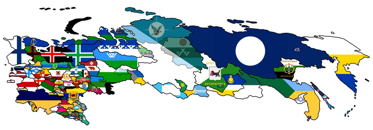 freenationsrf's tweet photo. One more proposal (opinion of our Free Nations #PostRussia platform does not coincide with many of the views of the corresponding author, but as we are open to constructive discussion & plural community, - we publish the corresponding version without changes) of the borders & maps of future new independent states of #PostRussianSpaces👇
— #AmberLand (#Karaliaučius -#Konigsberg-Krolevets region)🟥⬜🟥
— Pskov Republic⬜🟦
- Novgorod Republic⬜🟦⬜
— Tver 🟨🟥
— #Moscovia ⬜🟥🟩
— #Ingria 🟨🟥🟦🟥🟨
— #Karelia 🟩⬛🟥⬛🟩
— Murmansk Republic 🟦🟨🟥🟨🟦
— Severia (on the territory of Kursk, Bryansk, Orel, Kaluga & Tula region) ⬜🟩🟪
— Belgorod Independent Republic 🟦🟨⬛
— Eastern Slobozhanshchyna (on the territory of the southern part of the Voronezh region) 🟦🟨⬛
— Voronezh Republic 🟧⬜🟥
— Tambov  Republic 🟩⬛
— Lipetsk Republic ⬜🟩🟨
— Ryazan Republic ⬜🟨🟥
— Don Republic 🟦🟨🟥
— #Smalandia/Krivia ⬜🟥⬜
— #Circassia🟩🟨
— Balkaria 🟦⬜
— Alania ⬜🟥🟨
— Ingushetia 🟩⬜🇸🇦⬜🟩
— Dagestan 🟩⬜☪️⬜🟩
— Oirat-#Kalmykia 🟨🟦⬜
— Stavropol Republic 🟨⬜🟦⬜🟨
— Terek Cossack Republic ⬛🟩🟥
— Astrakhan Republic 🟦☪️🟨
— Yellow Wedge 🟨🟦🟨
— Samara Republic 🟨⬜🟦
— Orenburg Republic 🟩🟪
— Erzyan Mastor ⬜🟥⬛
— #Chuvashia 🟨🟥
— #Tatarstan 🟩🟩⬜🟥🟥
— #Kuban 🟦🟪🟩
— Cherkessia 🟩🟨
— Sochi 🟥🟩
— #Udmurtia ⬛⬜🟥
— Vyatka Republic 🟦🟩⬜
— Commies 🟦⬜🟩⬜🟦
— Nenetsia ⬜🟩🟦 (includes Selkup Autonomous District)
— Pomorie-Byarmia ⬛⬜🟥⬛
— Vologda Republic 🟩🟦🟨
— Meryania 🟩⬜🟥
— Nizhny Novgorod Republic ⬜🟨⬜
— Ugra ⬜🟦🟩
— #Bashkortostan/Bashkurdistan 🟦🟩⬜
— Perm Republic 🟥⬜🟦
— Ural Republic ⬜🟩⬛ (includes the Siberian-Tatar Autonomous Region)
— Grey Klin (on the territory of Omsk)
— #Siberia United States ⬜🟩 (includes Taimyr and Evenky Autonomous Republics)
— Altai 🟦⬜🟦
— Khakassia 🟩🟨
— #Tyva 🟨⬜🟦⬜🟦
— Irkutsk ⬜🟨🟩 (understood as a temporary republic with the possibility of joining Siberia, Buryatia or remaining an independent republic, includes Ust-Orda Buryat Autonomy)
— #Buryatia 🟦⬜🟨
— Trans-Baikal Republic 🟩⬜
— Green Wedge 🟩🇺🇦
— Amur Jewish Republic ⬜✡️
— Kingdom of Amuria 🟨🟦🟨
— Tunguska Republic ⬜🟩🟨⬛
— Nyvkhskaya Respublika (Nivkhia) 🟪⬜🟥🟪
— Chukotka-Kamchatka Federation ⬜🟨🟦
— #Sakha 🟦⬜🟦 (includes Yukagirskaya Autonomy)

also after #deimperialization and #decolonization of Moscovia, of course, there will be a de-occupation of all the territories of independent states previously captured by #Moscow, not only about the Ukrainian Crimea🇺🇦 and Japanese Northern Territories and #Karafuto🇯🇵, but also (in #Europe🇪🇺): #Estonia 🇪🇪 will return Pechory and Ivangorod, #Latvia 🇱🇻 - Abrene/Pytalovo, #Finland 🇫🇮 - territories occupied during "Winter Wars" with small additions🎯

p.s. Free Nations PostRussia Forum (#FNPF) platform is not the author of the corresponding map, therefore we do not agree with many of its aspects/borders — we use it only as an illustration of the general concept of #DecolonizationRF & #DecolonizationPRC + as a starting point for a constructive dialogue about borders🎯

#MakeMoscoviaSmallAgain ✌️
#MoscoviaDelendaEst 🔥