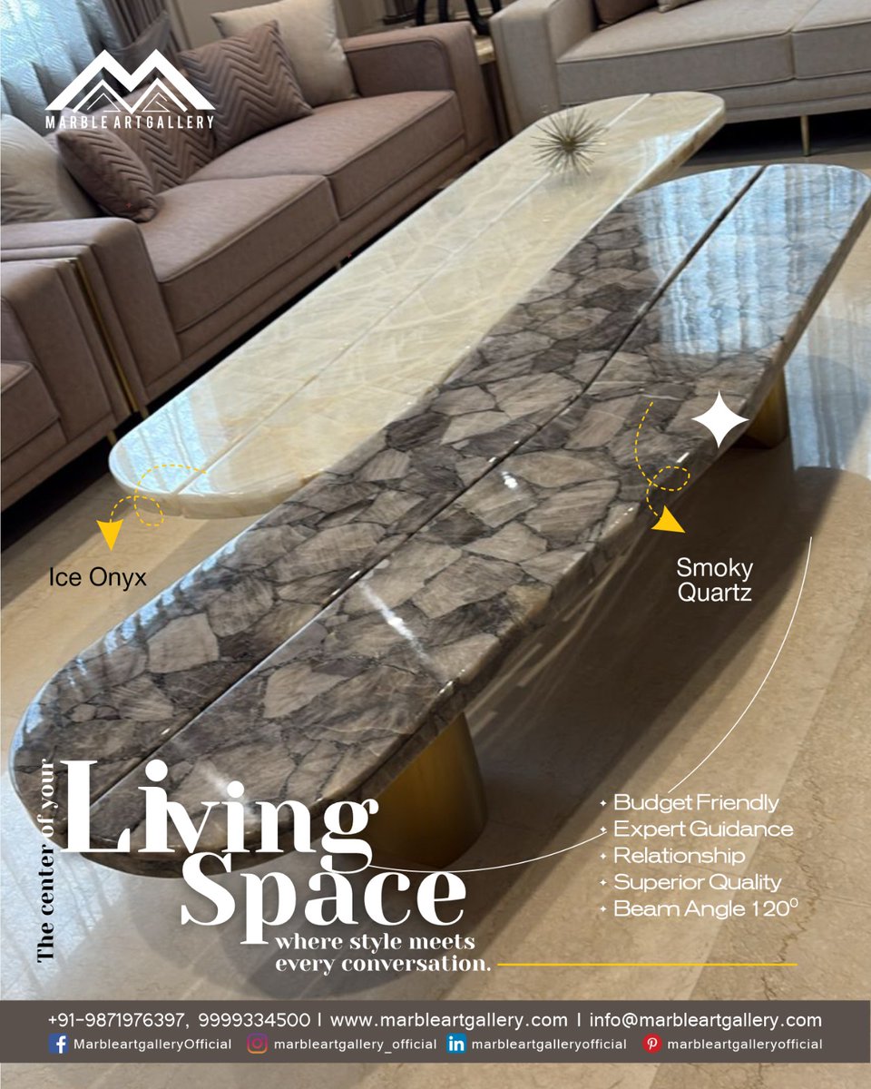 gallery_marble's tweet photo. The center of your living space deserves premium marble artistry. ✨
Discover the timeless elegance of Ice Onyx &amp; Smoky Quartz by Marble Art Gallery — where luxury, style, and conversations come together beautifully.

📞 Order Now: +91-9871976397, 9999334500 https://t.co/ajpx20RHd7