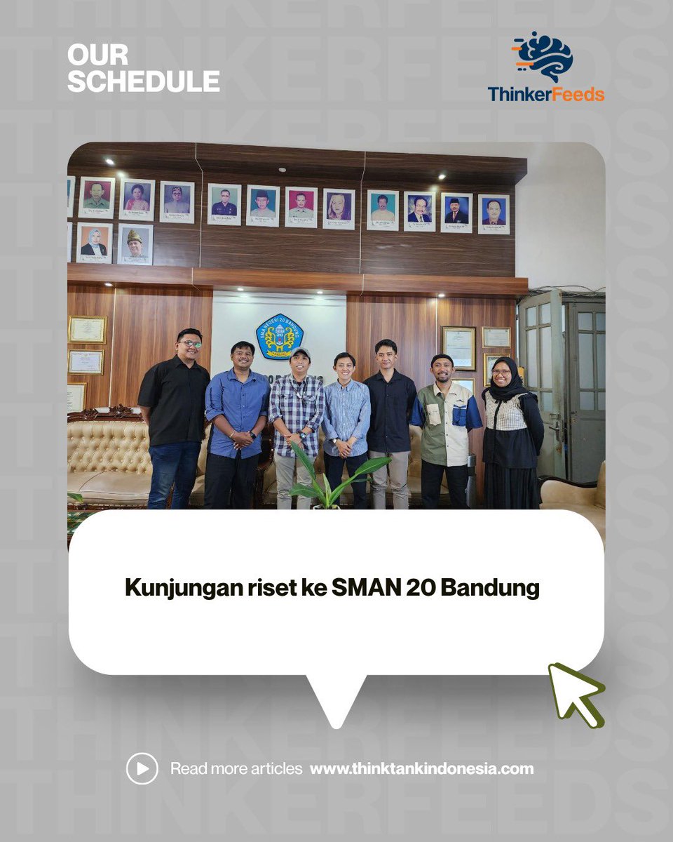 ThinktankIDN's tweet photo. Pada Selasa, 5 Mei 2026 pukul 13.00 s.d. 15.00 WIB, tim riset kolaborasi BRIN, Departemen Sosiologi Universitas Padjadjaran, dan https://t.co/h93cw4TWFr melaksanakan kegiatan wawancara di SMAN 20 Bandung https://t.co/XTFggliKAD