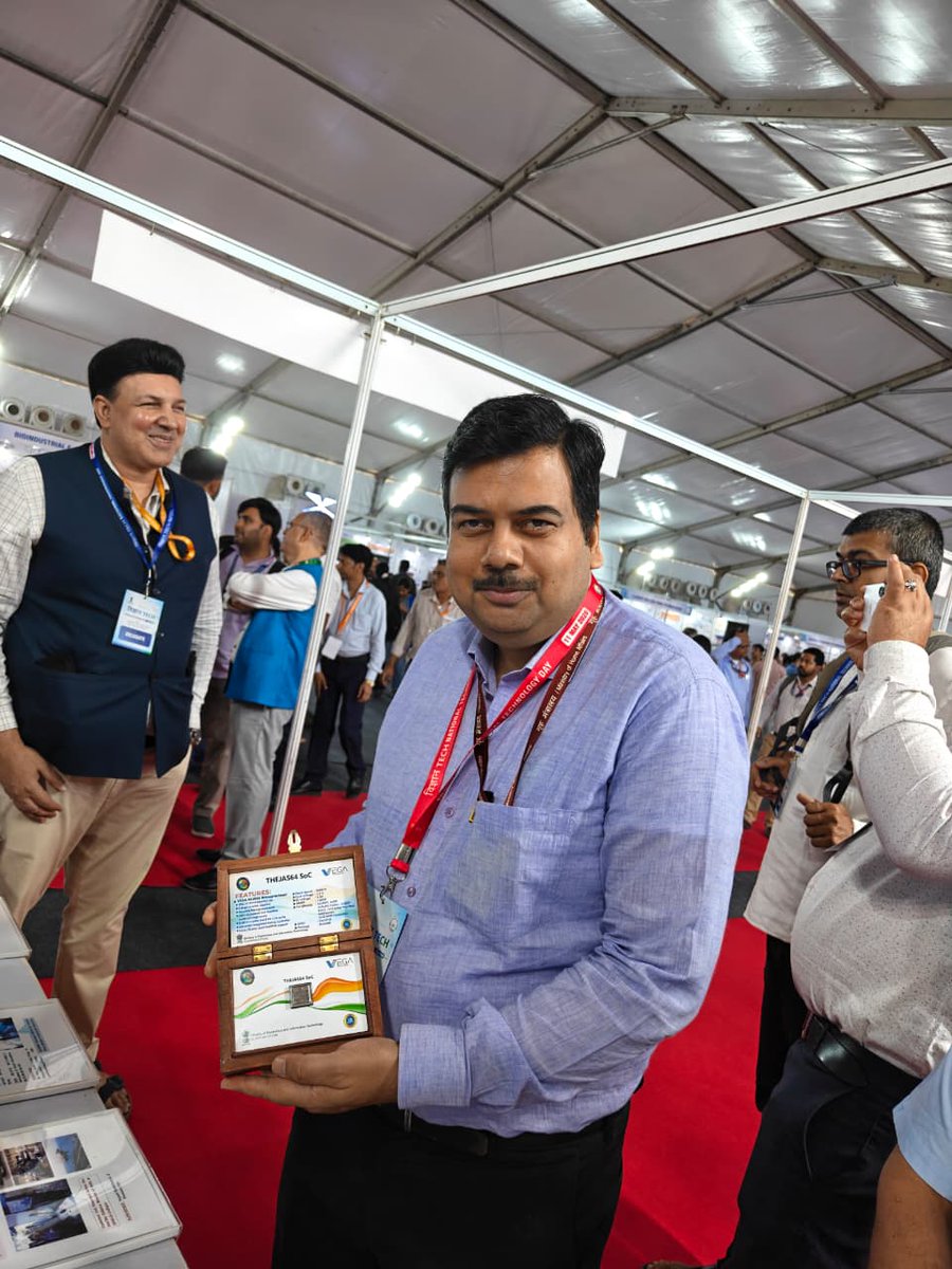 VegaProcessor's tweet photo. Proud to showcase indigenous #VEGAProcessors  at #VigyanTECH – National Technology Day 2026 at BRIC-NII, New Delhi. Honoured by the visit of Hon’ble Dr. Jitendra Singh Ji, Prof. Abhay Karandikar (Secretary, DST), Shri Sudeep Shrivastava (JS, MeitY &amp; DG, ERNET India). https://t.co/ptPsVK70JO