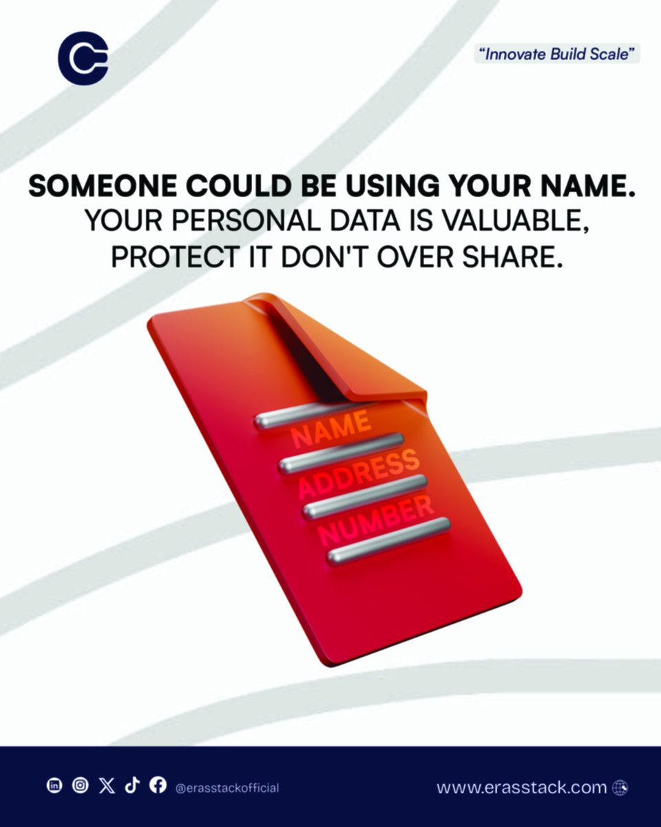 EStack16009's tweet photo. SOMEONE COULD BE USING YOUR NAME 
Your personal data is valuable.
Every detail you overshare online can be used against you.
Protect your identity.
Think before you post.
Stay private. Stay safe.
#CyberSecurity #DataPrivacy #OnlineSafety #DigitalSecurity https://t.co/NiqeNWpHRd