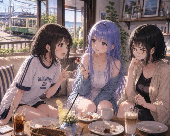 AI作画『女子会』 キャラの顔見事にマスピ顔なんだけどここまで出来るの凄いね。 絵の参考にさせてもらうわ。 #遅咲き絵師の輪 #絵描きさんフォロバ100 #AI