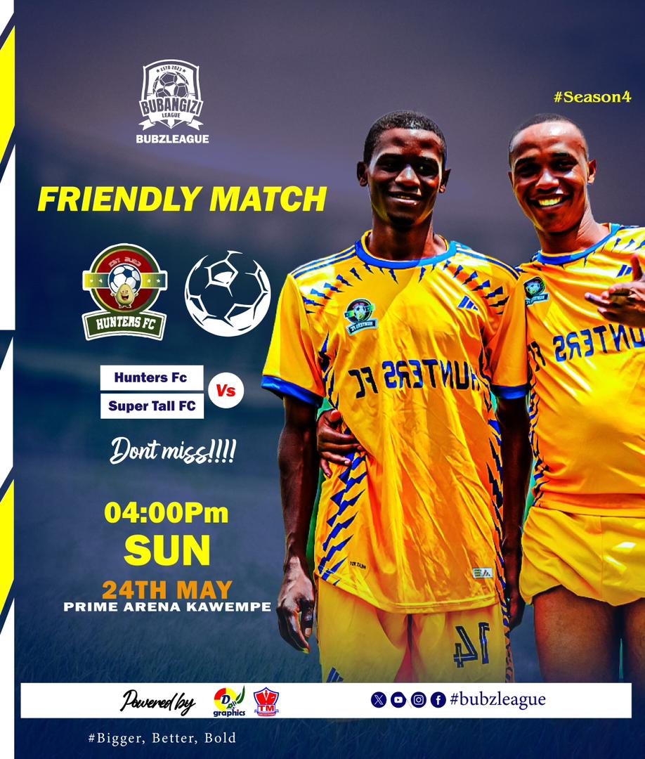 BubzLeague's tweet photo. Don't miss Matchday3 of #BubzLeagueSnIV 
🏟️Prime Arena Kawempe
⏰24th May 2026 starting from 11 :00am 
We shall also have friendly matches from different leagues

Ensolo SC vs Enshega SC
@SheBubzFC vs She GIOVANNI 
@fcstanley2 vs SC Enkambi Stack
@FcHunters42391  vs Super Tall FC https://t.co/60I7eYIm5d