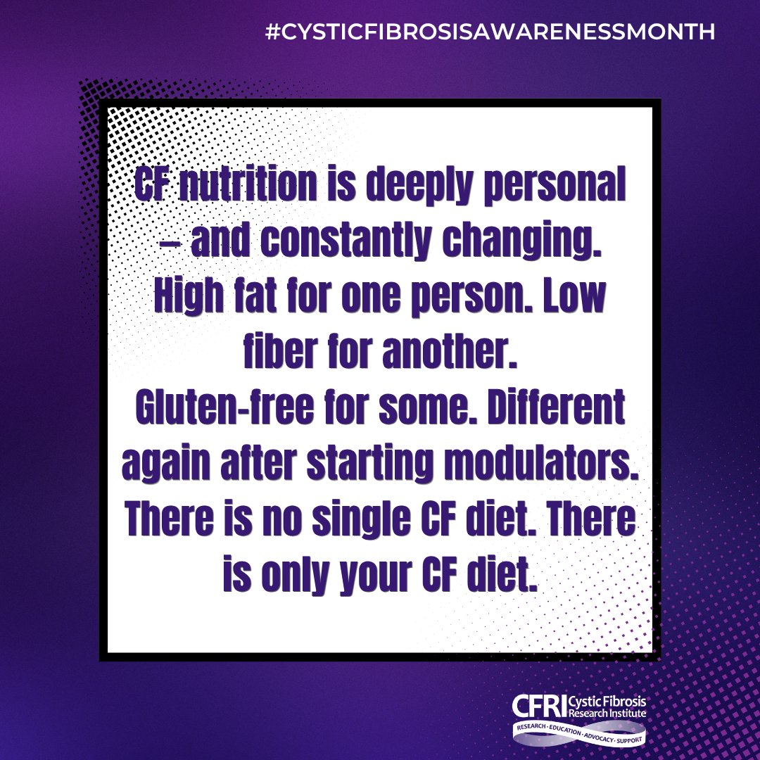 CFRI_CureCF's tweet photo. CF nutrition is not one-size-fits-all. Some w/CF can’t tolerate highfiber foods, others manage gluten sensitivity or CFRD while trying to meet extreme calorie needs. Modulators have changed nutrition needs again. CF nutrition is constant adjustment, strategy &amp; experimentation. https://t.co/NI8bAtR5ex