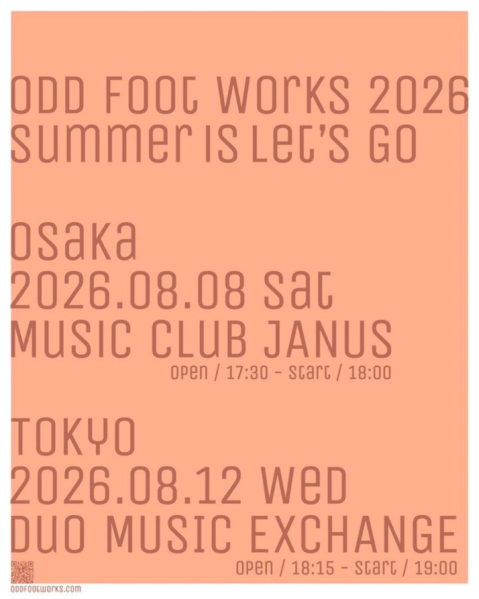 shimizuonsen's tweet photo. ♨️湯仲間先行♨️
 
#ODDFootWorks 2026 
" Summer's Let's Go "
 
8/8(土) 心斎橋JANUS
 
5/11(月)18:00～5/24(日)23:59迄受付
https://t.co/MHMRNPSycg https://t.co/V4EGNjUjZ6