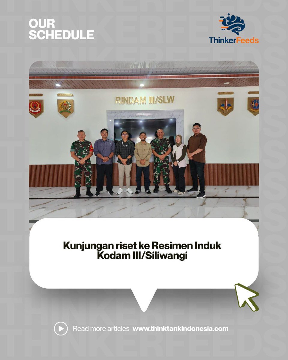ThinktankIDN's tweet photo. Pada Rabu, 6 Mei 2026 pukul 13.00 s.d. 15.00 WIB, tim riset kolaborasi BRIN, Departemen Sosiologi Universitas Padjadjaran, dan https://t.co/h93cw4TWFr melaksanakan kegiatan wawancara di Rindam III/Siliwangi https://t.co/h0RILOTsBd