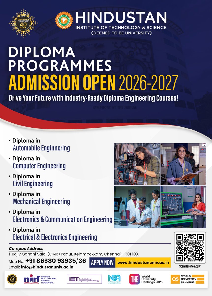 ecehits's tweet photo. Applications are now open for the Diploma Programmes at HITS. Take the next step towards a industry-focused education with world-class infrastructure and excellent career opportunities. 
#DECE  #HindustanInstituteofTechnologyandScience #HITS #Diploma Admissions #AdmissionsOpen https://t.co/XaNZPEXSiD