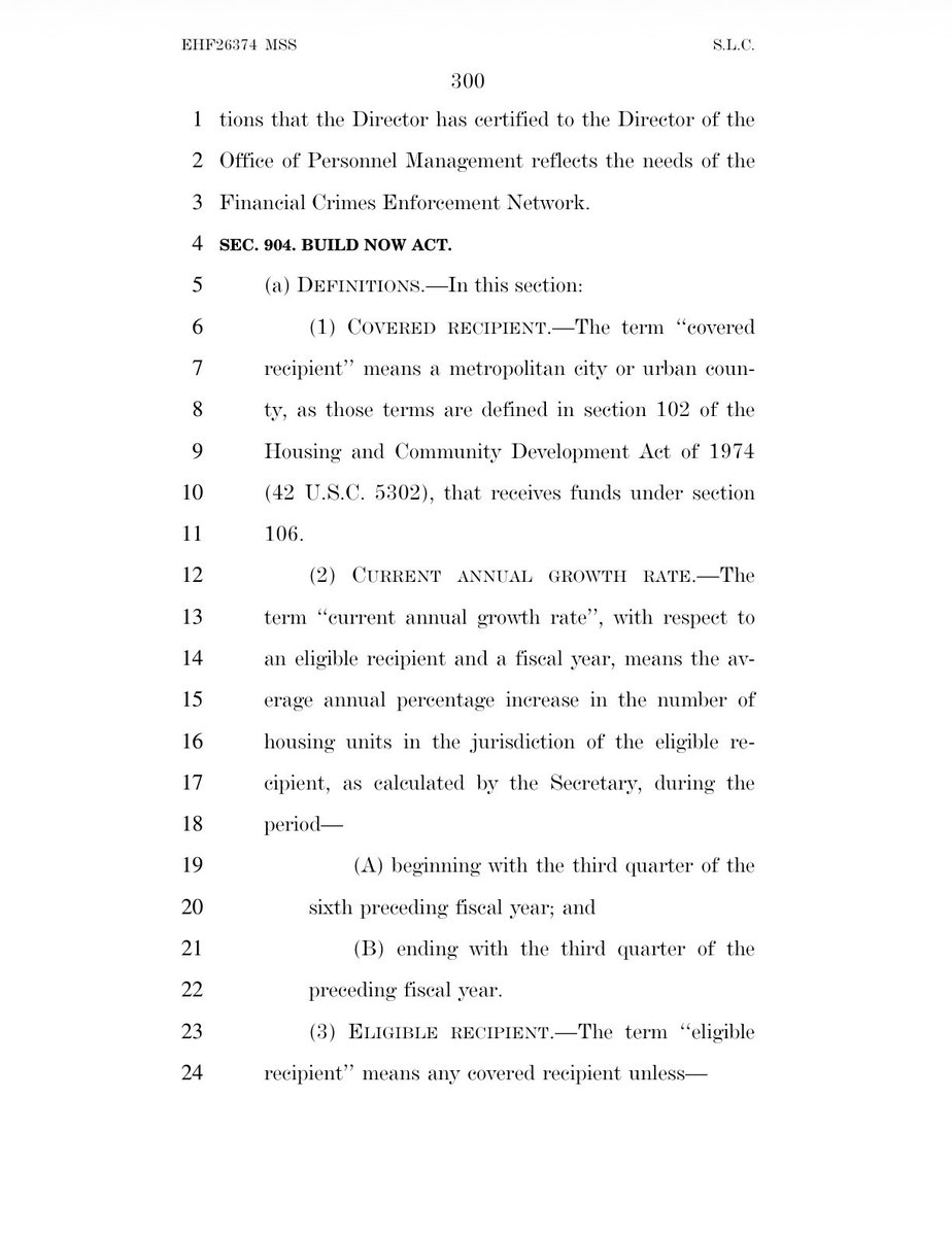 There appears to be a housing bill…inside the crypto bill. 🧐

Pages 300–309 lay out the ‘Build Now Act’ which looks to create a federal program designed to encourage local housing growth.