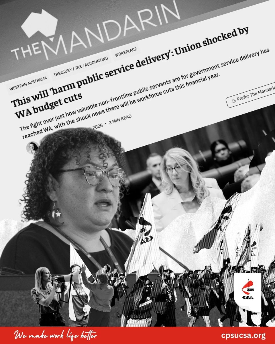 cpsucsa's tweet photo. Last week the WA Government announced it's decision to harm public service delivery for Western Australians, by cutting 1,500 jobs from the Western Australian Public Sector.  📰Full article: https://t.co/Ce4tx0eOgU

More Members = More Power!
Join Today! 
https://t.co/I85nAYgnsO https://t.co/utvOOxNQbK