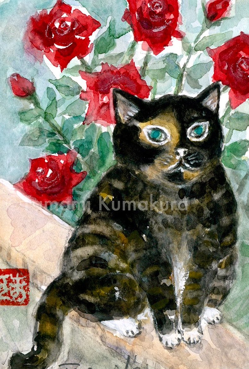 猫薔薇スィーツ壁掛けデコパージュ