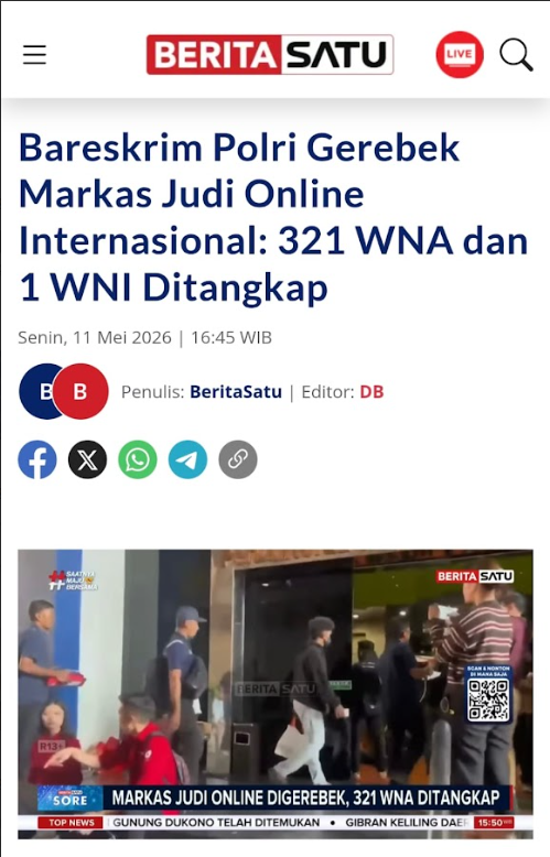 1amo121's tweet photo. Tim gabungan Dittipidum Bareskrim Polri berhasil membongkar pusat operasional p*rjudian online jaringan internasional di Hayam Wuruk. ini adalah bentuk nyata Upaya Memberantas Kriminalitas di Indonesia. #BasmiLawanKejahatan https://t.co/vbcomVh1Vv