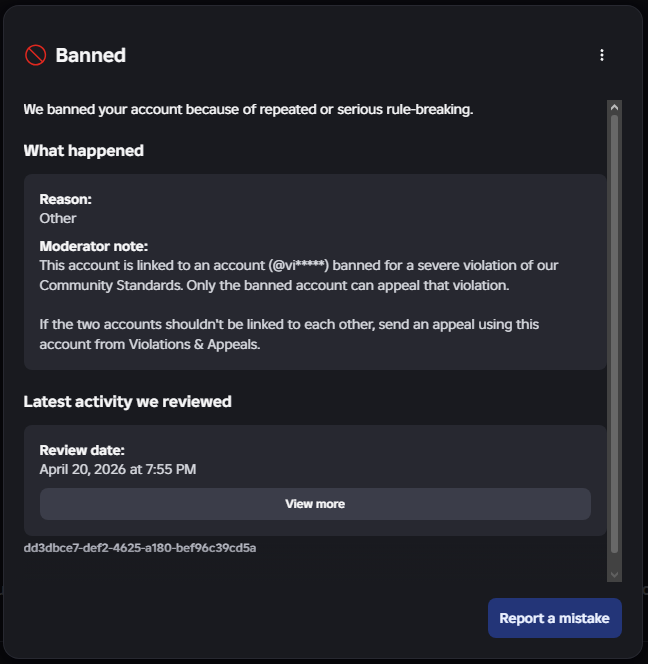 BoxDeez's tweet photo. @FIMUSFIM @Roblox @KreekCraft kinda fucking sucks ngl, i had my account since 2016 i tried 223 appeals to no avail at this point i just gave up. https://t.co/pUsmh26hXt