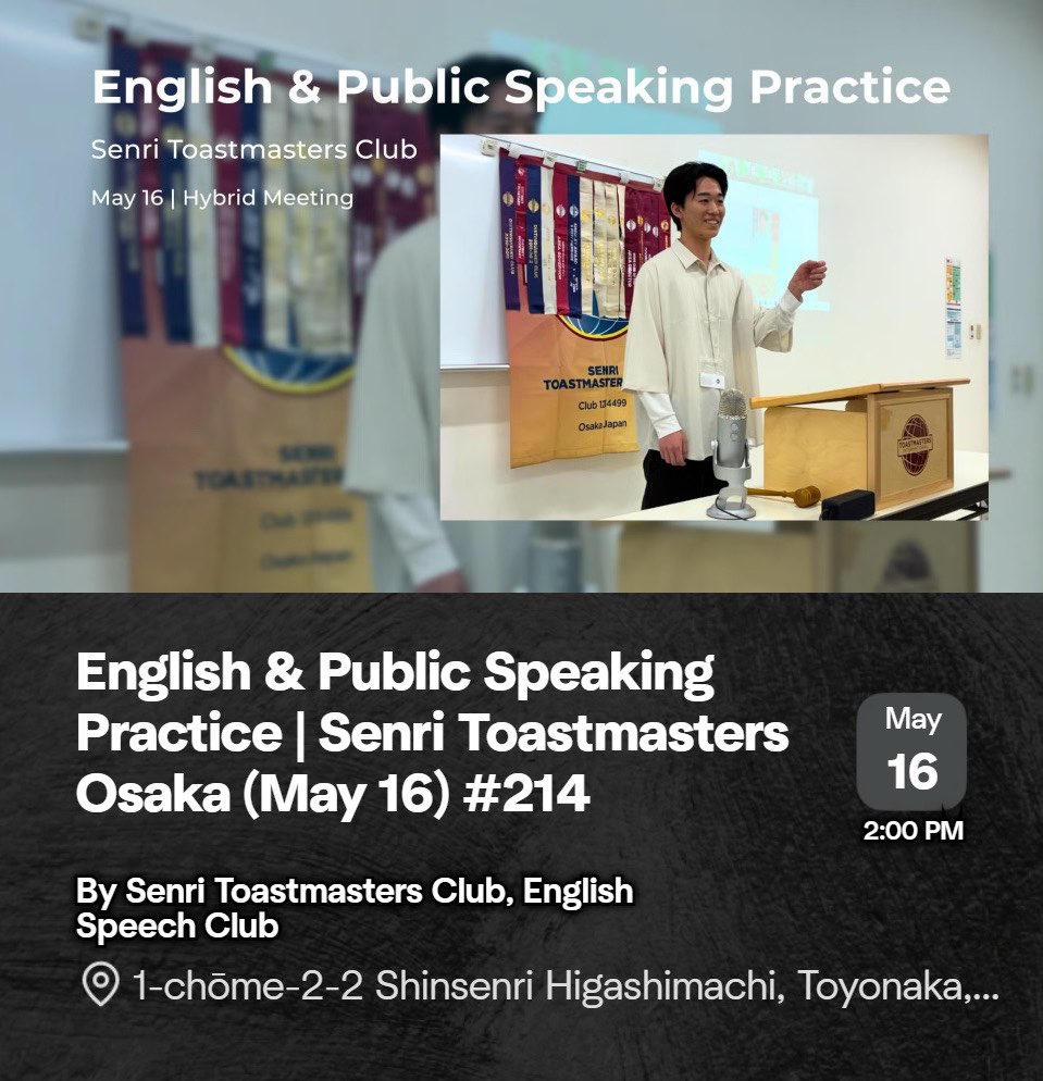 SenriTmc's tweet photo. 214th Regular Meeting ✨  
May 16 | Hybrid Meeting

Prepared Speeches, Evaluation &amp; Table Topics 💬

Guests welcome 😊
Mady
#senritoastmastersclub #toastmasters #publicspeaking https://t.co/vCTx0PPYjK