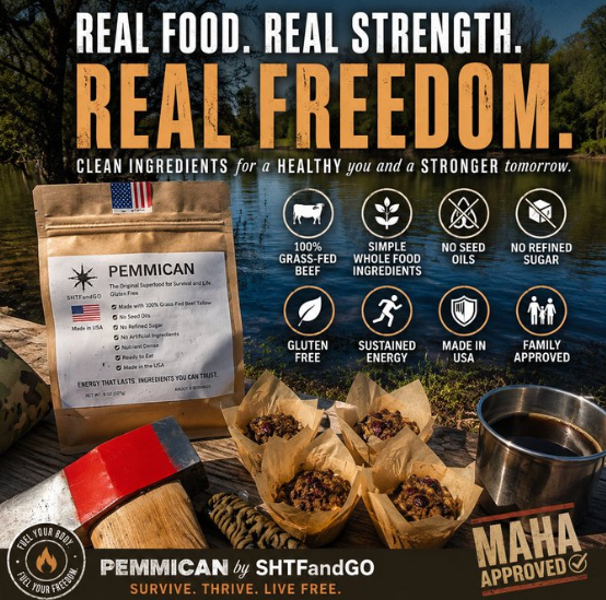 SHTFandGO's tweet photo. Most "protein bars" are candy with a gym membership.  

Warrior Fuel Pemmican by @SHTFandGO:
Grass-fed beef, Wisconsin cranberries, walnuts, raw honey, grass-fed tallow & Redmond salt.

545+ calories. 10+ year shelf life. No seed oils. No junk.  

The MAHA  movement is real — and this is what real food looks like. 🥩 

Small-batch runs sell out fast.  Stock up at https://t.co/rSsfaslOD0

Use code DEFICIT for 10% off orders over $100.

https://t.co/tWUnjFgMWv
#MAHA #RealFood #Pemmican #AncestralEating