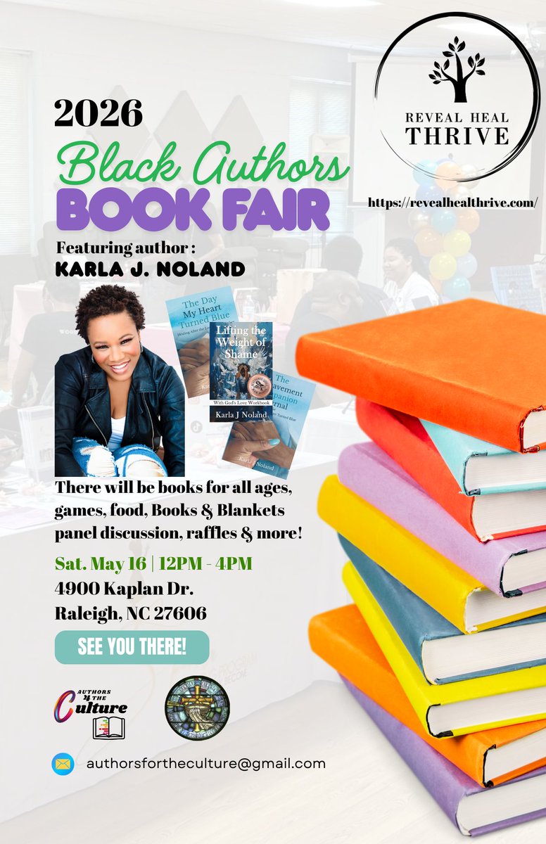 RHThrive's tweet photo. Excited to be a featured author at the 4th Annual Black Authors Book Fair in Raleigh, NC! 📚✨

🗓 May 16, 2026
⏰ 12–4 PM
📍 4900 Kaplan Dr, Raleigh, NC

Come support local authors, community, and representation in literature. Signed books available!

https://t.co/E07jDZPpfR https://t.co/auUSEit3CC