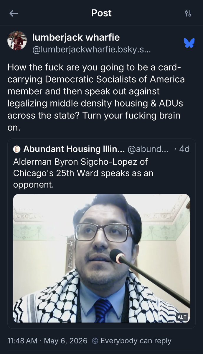 Chacon312's tweet photo. Even the DSA is roasting the  Chairman of Housing and Real Estate, @BSLForCongress @Sigchofor25 for his anti-housing positions. https://t.co/0IKmTAPKxy