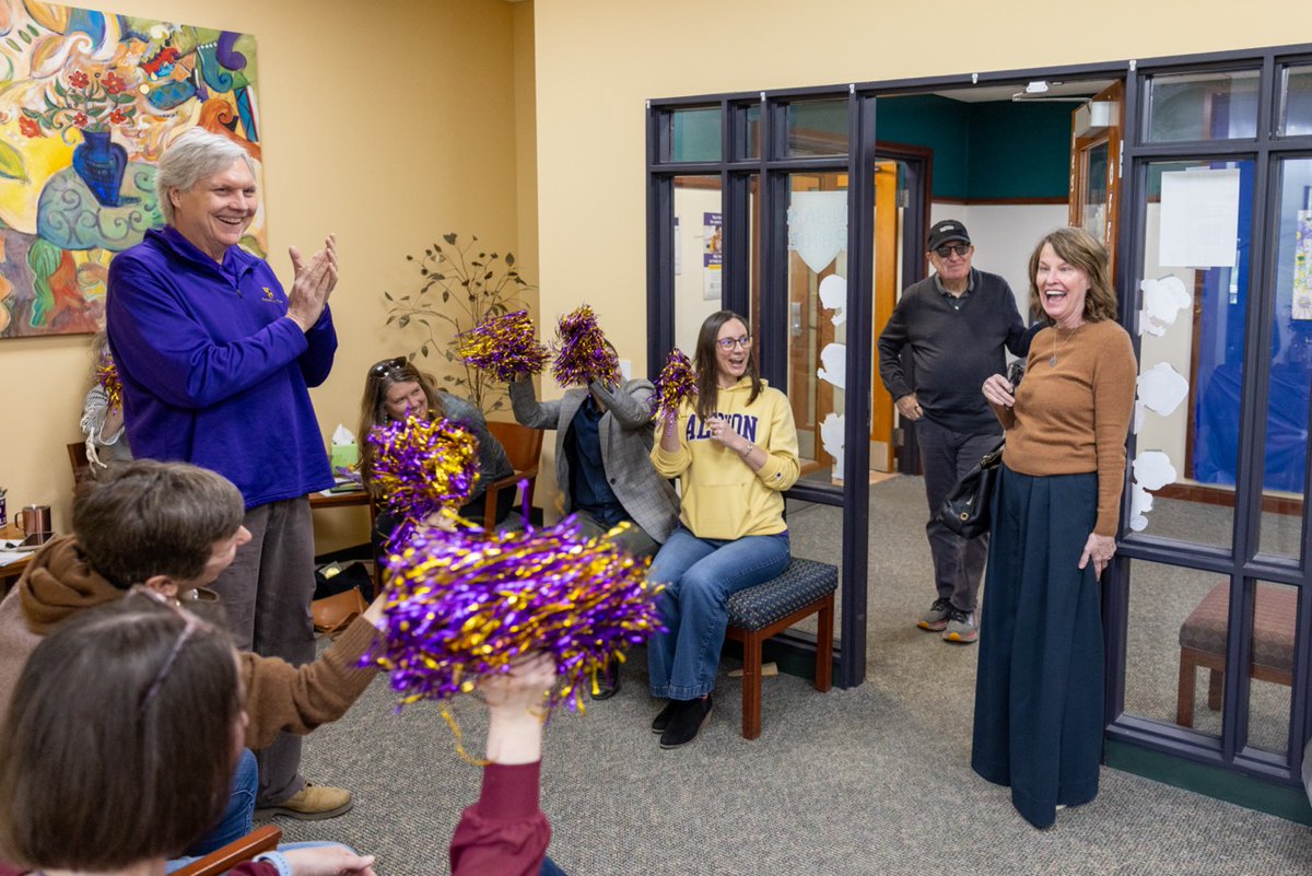 albioncollege's tweet photo. More than 40 years in the making. 🎓

This morning, Amy Kahn walked into the Albion College Registrar's Office and picked up her Bachelor of Arts in English — and we made sure she didn't do it alone. 🫂

Amy first came to Albion in the fall of 1981. Life took her in a different direction before she could finish, but she never let go of the goal. About 15 years ago, she reached back out to ask if completing her degree was still possible. The answer was “yes” — and she got to work, chipping away one class at a time through local universities.

This spring, that final transcript arrived. She had done it!

We couldn't just mail her diploma. When Amy and her husband Michael came to campus today on their way to visit family, they were greeted by Registrar's Office staff, four English Department faculty, and colleagues from Institutional Advancement, the Provost's Office, and the Office of Belonging — all there to cheer her across the finish line. 🎉

This is what Albion College is about. Congratulations, Amy. We are so proud of you! 💛

#AlbionCollege #MyAlbion #GoBrits #LiberalArtsCollege #Classof2026