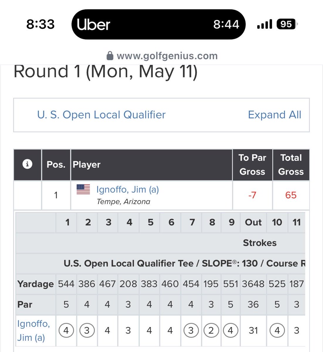 MidAmChaser's tweet photo. This is wild 🚨 ⛳️ 

Jim Ignoffo just qualified for Final Qualifying for US Open out of AZ. Shot 65(-7)

His most recent posted GHIN score leading up to today… a 92 at his home course. A +2.8 index firing a 92 at his home track leading into the round he fired today! 

Wild! https://t.co/72NmZDT9f9