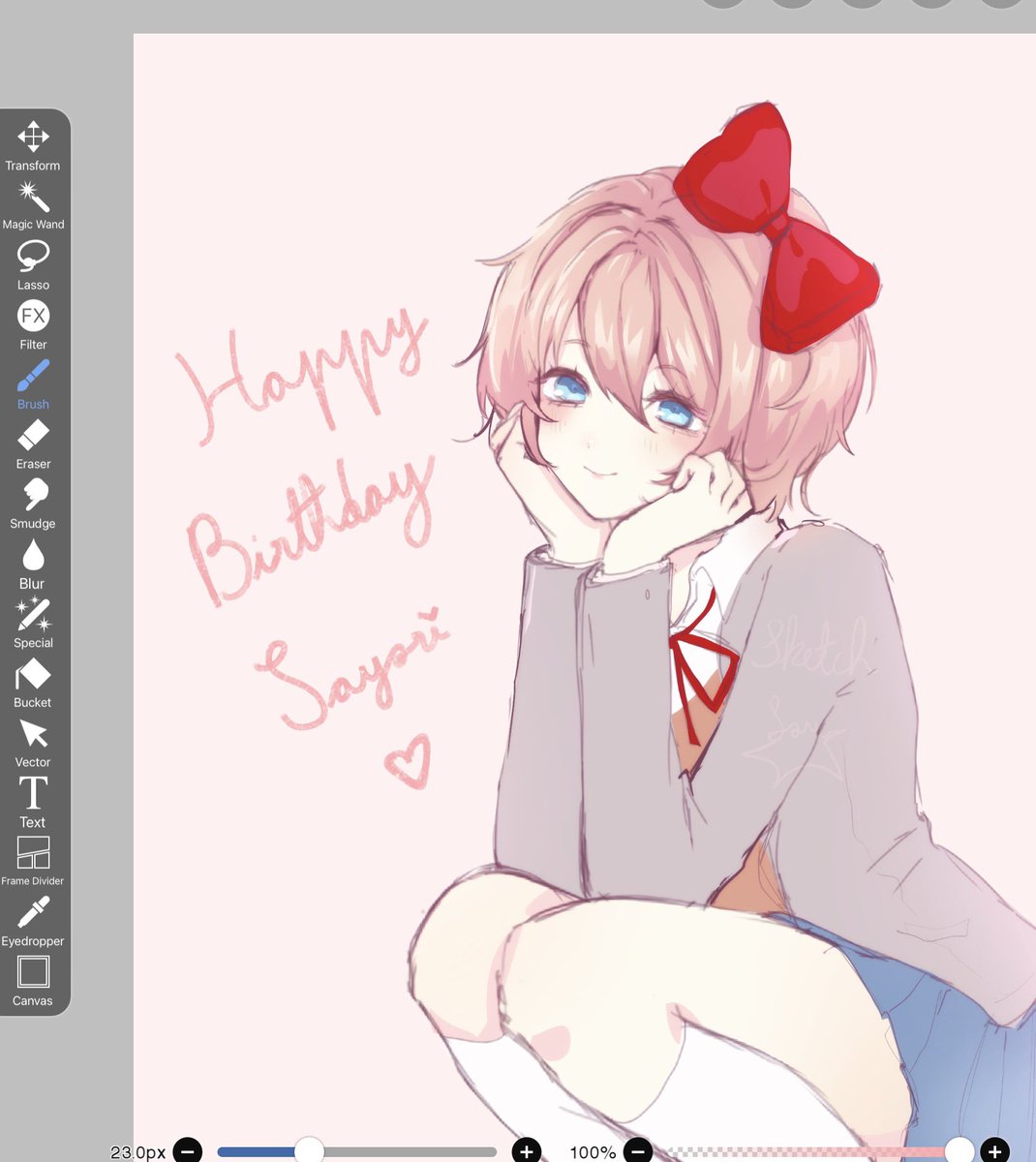 stelleriee's tweet photo. unfinished Sayori doodle I’m working on!! 🎂🎂 #sayori #DDLC https://t.co/zur6ltGSLj