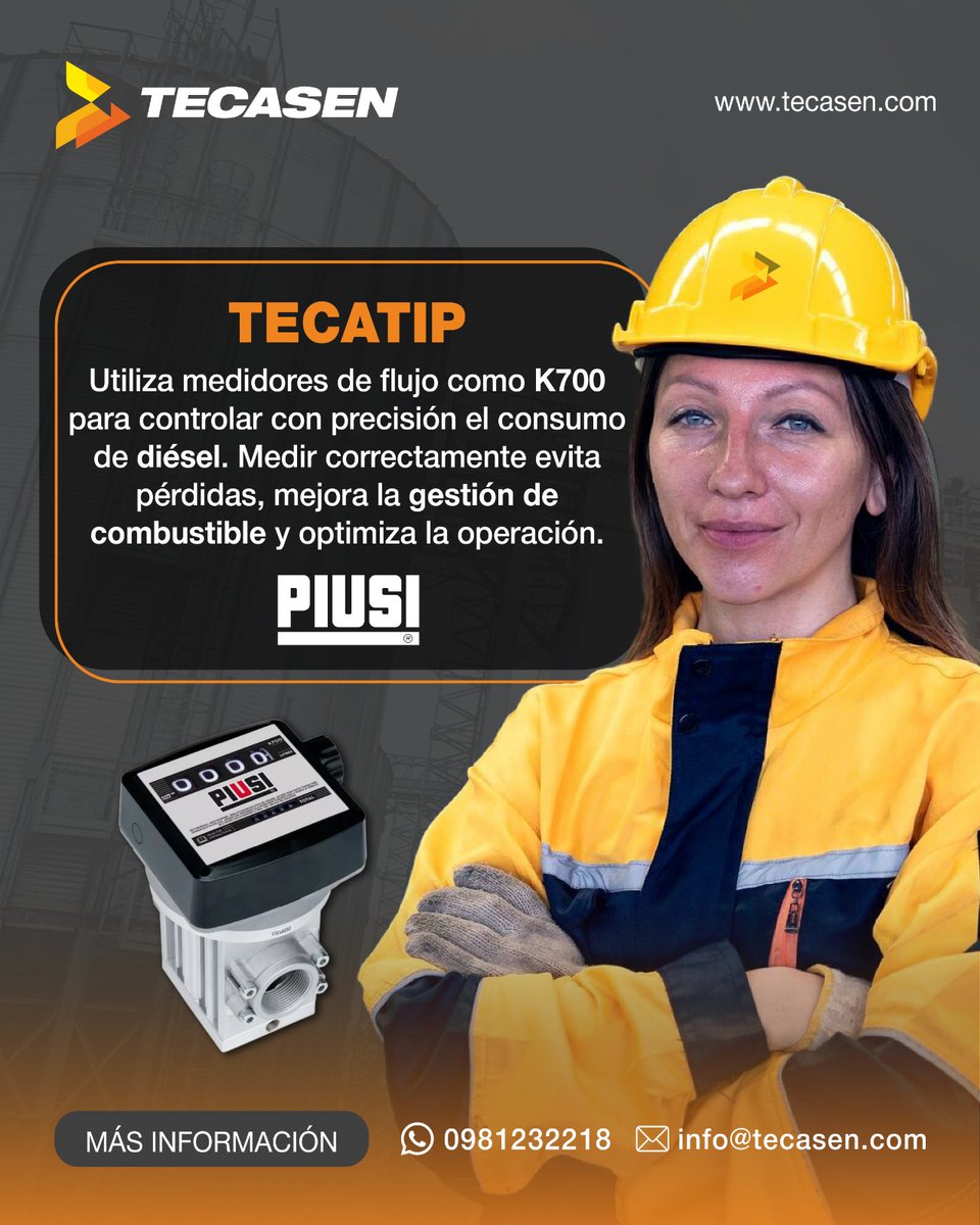 Tecasen's tweet photo. El control del consumo de combustible es clave para una operación eficiente ⛽⚙️

Medidores como el K700 permiten registrar con precisión el flujo de diésel, ayudando a detectar variaciones, evitar desperdicios y llevar un mejor control operativo. https://t.co/gSuJs23OpI