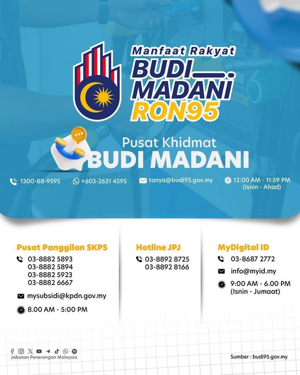 JPenerangan's tweet photo. 🚗⛽️ BUDI MADANI RON95 terus manfaatkan rakyat

Ada pertanyaan? Hubungi talian disediakan — Pusat Khidmat BUDI MADANI sedia membantu 🤝

#RancakkanMADANI
#MADANIBekerja
#TaatSetia
#JabatanPenerangan https://t.co/9snp2aIV2m