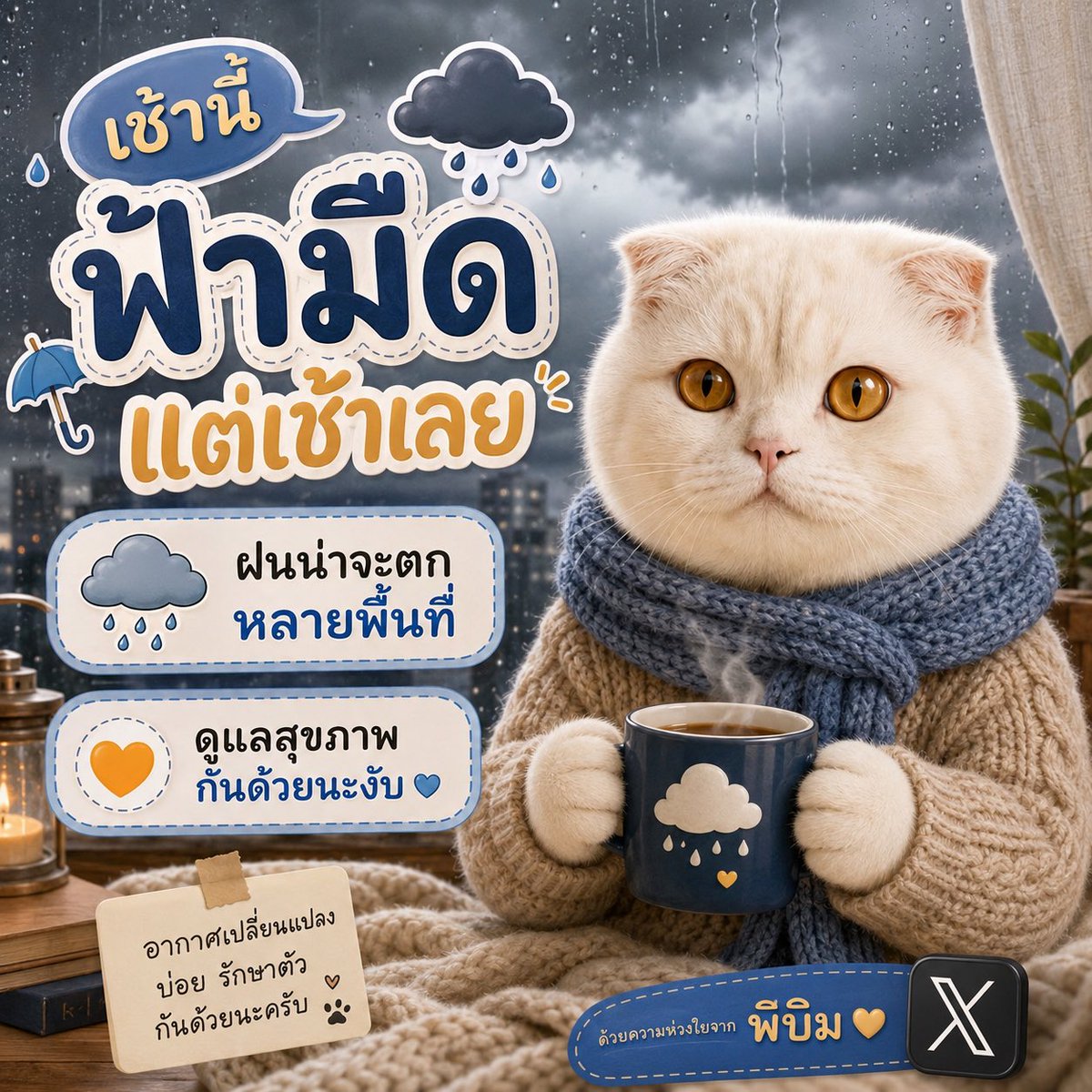 เช้านี้ฟ้ามืดมาแต่ไกล ฝนน่าจะตกหลายพื้นที่เลย 🌧️
เดินทางระวังๆ ดูแลสุขภาพกันด้วยนะงับ
ด้วยความห่วงใยจาก #พิบิมก็คือแมวจ๋อง 🐱💙

#แมวพิบิม #ทาสแมว #แมวสก็อตติชโฟลด์ #ฝนตก #ฟ้ามืด #เช้านี้ #ดูแลสุขภาพ #อากาศเปลี่ยนแปลง
