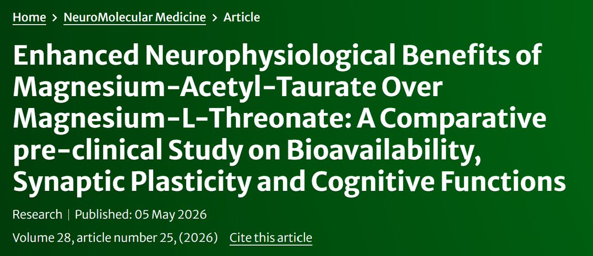 BowTiedPhys's tweet photo. Mg Acetyl Taurate > Mg L Threonate

Most MLT studies are funded by the company that patented it

Last week - we finally got the first head-to-head independent study &amp; MAT beat MLT on:
> brain mag levels
> mitochondrial function
> BDNF
> memory formation
> synaptic plasticity https://t.co/dXKXv0owlR