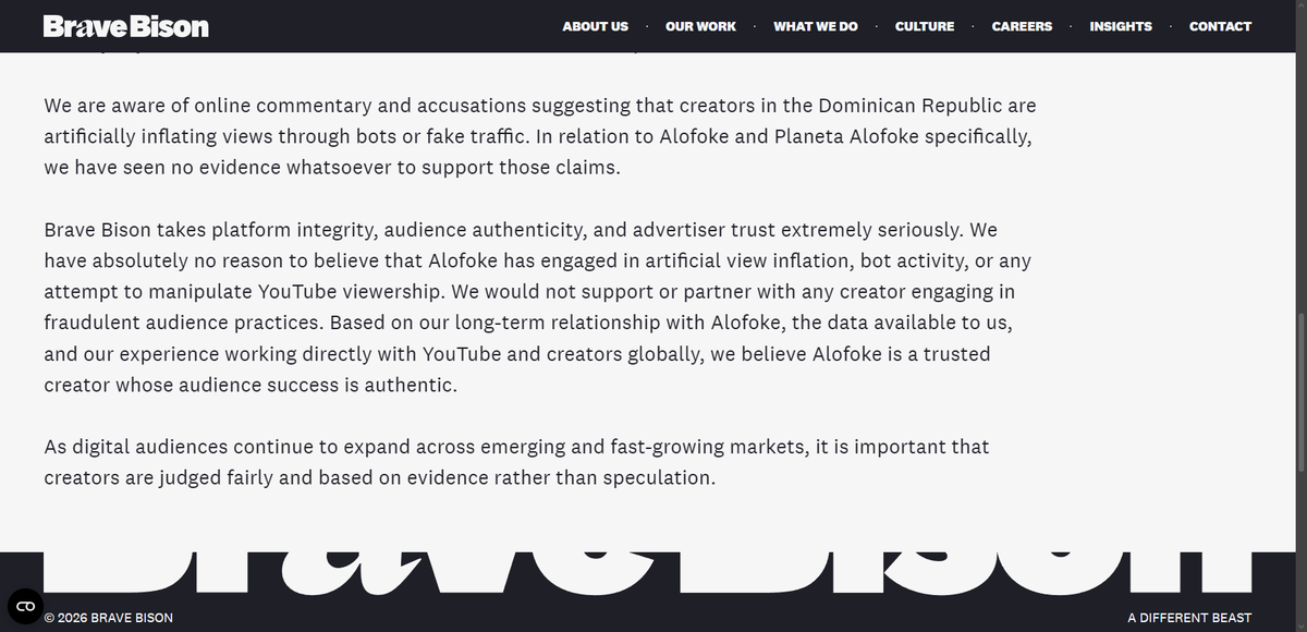 NOKAPMEDIA's tweet photo. In the midst of the rumors, Brave Bison a publically traded UK company put out a statement. Reaffirming Alofoke's authenticity. https://t.co/Lku4lU6ww4