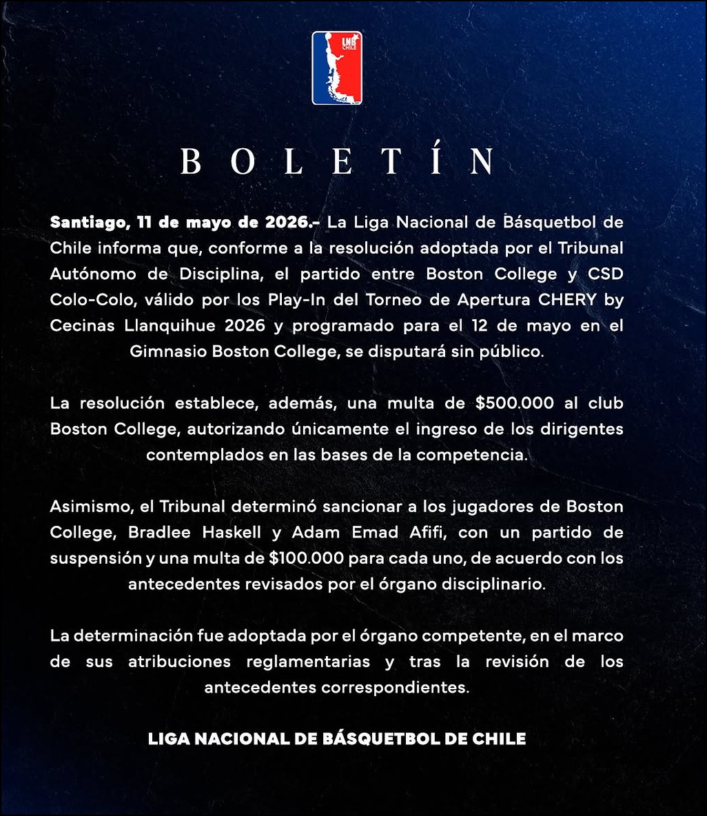 Roidrigo's tweet photo. Hay castigo para el Boston College y, además, los jugadores Haskell y Emad Afifi quedan suspendidos para el tercer partido de mañana. Se juega sin público. 

@dalealbo https://t.co/yjwer3g0OW