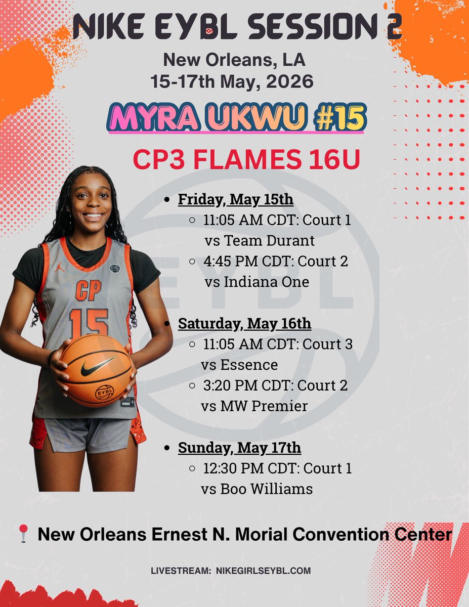 myra_ukwu's tweet photo. Coaches come watch me play at New Orleans ! Ready to compete ! #nikegirlseybl #womenbasketball #girlsbb #recruitme #classof2029 #basketball https://t.co/CnX6SltRKt
