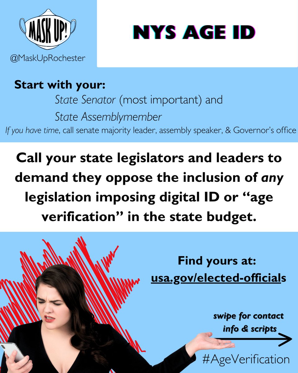 MaskUpRochester's tweet photo. Get your calls in and/or disrupt ASAP! They're trying to sneak this through the budget behind closed doors, but it has NOT passed yet. Phone numbers in comments #AgeVerification #SurveillanceCapitalism https://t.co/7P95PUXyoY
