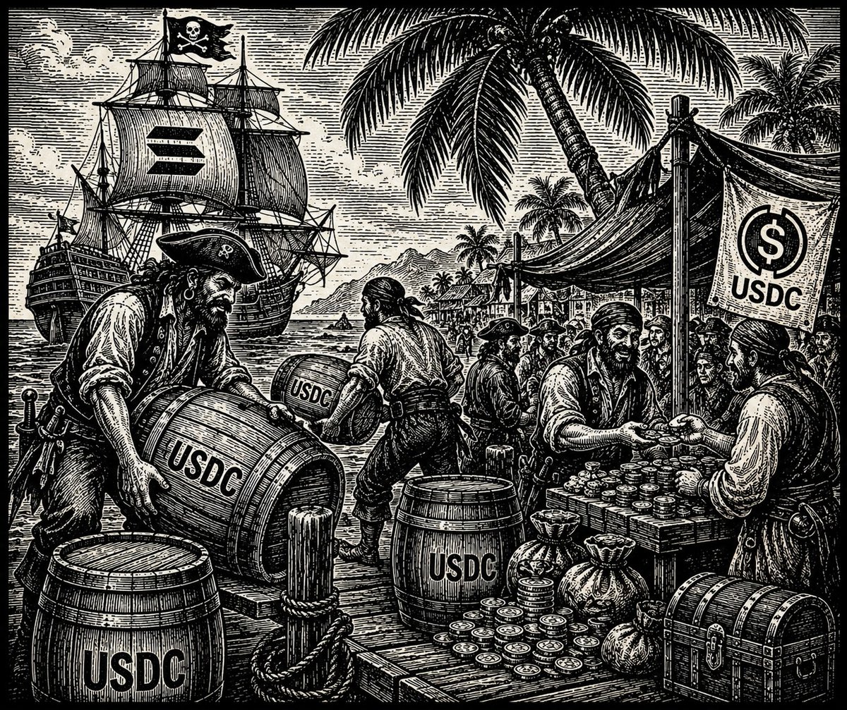 _CaptBlockBeard's tweet photo. Arrr, stablecoins on Solana be looking less like a tale told in the tavern and more like real trade routes.

Fast rails.
Low fees.
Proper settlement.

Not all treasure needs to sparkle.

Some treasure just needs to move. https://t.co/VIVUvIt6MO