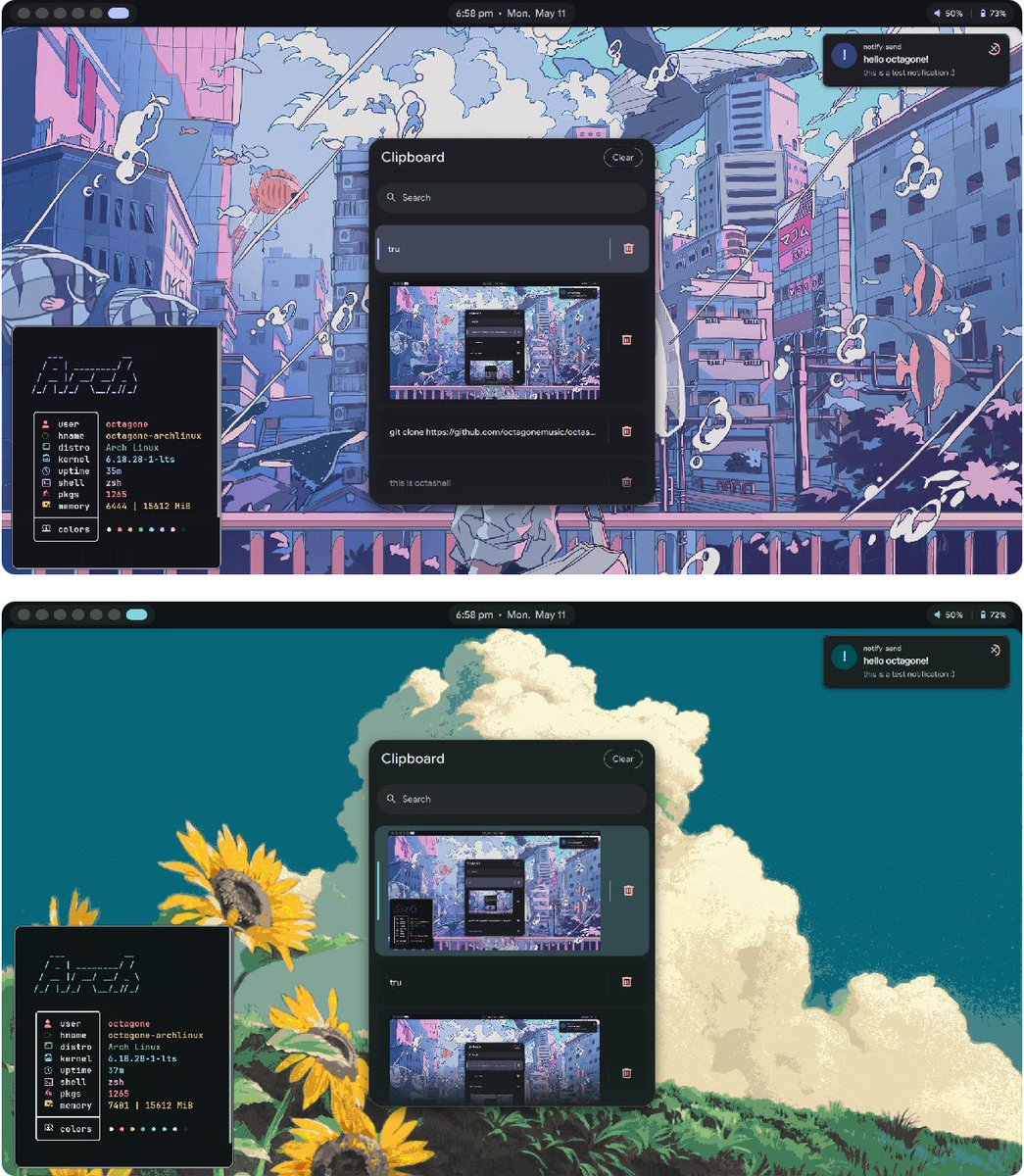 这个用 QML 搭的 Quickshell 桌面配置不错，走 Material M3 Expressive 风格，代码故意写得简单直白，方便小白能照着做自己的定制桌面。

https://t.co/b...