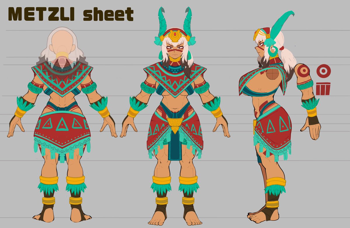 NudieDoodles's tweet photo. OC character sheet comm. 
The Aztec theme was pretty interesting to explore https://t.co/K51ZAG0V7B
