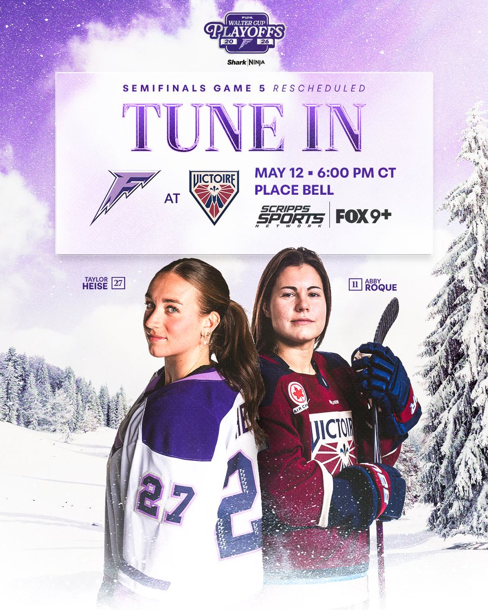 PWHL_Minnesota's tweet photo. Game 5 has been rescheduled for tomorrow, May 12, at 6:00 PM CT.

📰: https://t.co/oJ5WG0L2Fp https://t.co/7IjcBsgX5d
