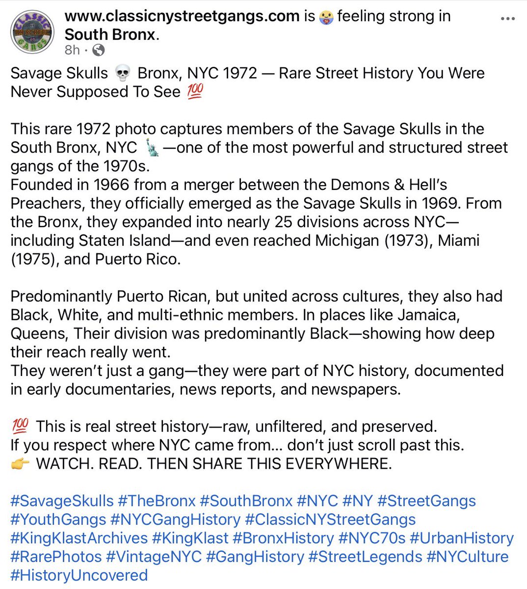kingklast's tweet photo. Savage Skulls 💀 Bronx, NYC 1972 — Rare Street History You Were Never Supposed To See 💯
#SavageSkulls #TheBronx #SouthBronx #NYC #NY #StreetGangs #YouthGangs #NYCGangHistory #ClassicNYStreetGangs #KingKlastArchives #KingKlast #BronxHistory #NYC70s #UrbanHistory #RarePhotos https://t.co/eOxwHvtilW